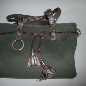 Dolce Gabbana tassled dark green felt shoulderbag